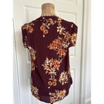 Stitch Fix Daniel Rainn  Cap Sleeve Open Neck Burgundy Floral Semi Sheer Top PXS Photo 2