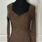 SOFIA JEANS BROWN RIBBED GLITTER LONG SLEEVE MIDI DRESS SWEATER Size XS Photo 1