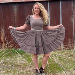 Vintage brown and white polka dot puff sleeve square dance dress MEDIUM Photo 0