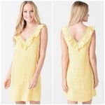 FAHERTY Ellis Yellow Organic Linen Eyelet Ruffle Summer Shift Dress Size Small Photo 1