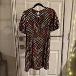 Maeve Blue and Orange A-line Midi Dress with Puff Sleeves Photo 3