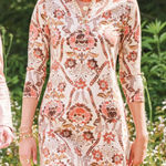 Spartina 449  dress Nora half zip mystic moss stencil coral Xxs NEW brown pink Photo 0