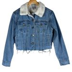 Working Title Crop Denim Jacket Womens S Light Wash Sherpa Lined Coastal Cowgirl Blue Photo 0