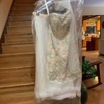 Beaded Lace Bodycon Strapless Dress with Train Tan Size 0 Photo 16