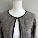 100% Linen Embroidered Open Front Jacket Women’s Size XS Brown Black Boho Chic Photo 1