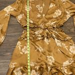 Privy Crinkled Satin Ruffle Long Sleeve Mini Dress Gold Brown White Size Large Photo 10