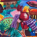 Vintage Handmade Skirt Colorful Blue Green Ethnic Village Elastic Waist Maxi Size M Photo 6