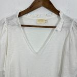 Nation Ltd  Tierra Flirty Tee White Ruffled Neck Flutter Sleeve V Neck T Shirt Photo 6
