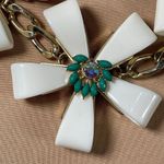 Statement Necklace Floral Rhinestones Green White Gold Tone Adjustable Chain Photo 1