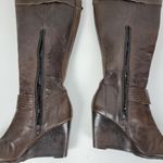 a.n.a . A New Approach Womens Boots 7 Brown Leather Knee High Wedges Heels Buckle Photo 10