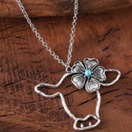 Silver Tone Cow Head Flower Pendant Necklace Western Boho Turquoise Accent New Photo 0