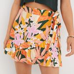 Aerie Mini Wrap Skirt Womens Small Tropical Linen Blend Ruffle Tie Floral Yellow Photo 8