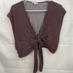 American Eagle women's brown spotted tie v-neck cap sleeve casual cropped shirt Photo 0