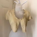 2000s Gold sparkle cropped short sleeve ruffle hem cardigan button front Photo 2