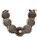 Antique Solid Italian Silver Detailed Floral Filigree Panel Bracelet Silver Photo 7