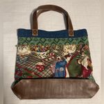 CHRISTMAS Santa Denim Tote Purse Bag with Beads Vintage Blue Photo 2