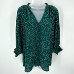 Lush Clothing LUSH Blouse Womens S Green Polls Dot Top Button Front Vneck Polyester Flowy Photo 0