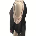 American Dream Black Sheer Cover Up Tunic Crochet Shoulders Lace Detail Size 2X Photo 1
