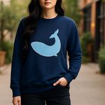 NWT Monica + Andy Crewneck Embroidered Whale Patch Sweatshirt Large Blue Photo 1