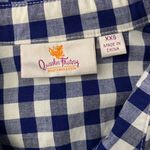 Quacker Factory  Embroidered Button Up Shirt XXS Blue Gingham Short Sleeves Photo 6