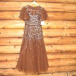Mac Duggal 24018 Womens Brown Flutter Sleeve Sheer Top Beaded Dress Photo 10