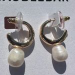 BaubleBar  gold tone open loops white pearl drops earrings Photo 4