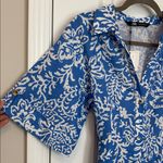 ZARA  Blue and White linen blend midi printed shirt dress belted Photo 4