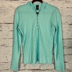 Gap NEW Stretch Waffle-Knit Henley Hoodie Women’s Large Aqua Thermal Top Cozy Photo 0