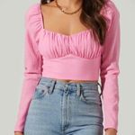 ASTR  The Label Pink Long Sleeve Square Neck Crop Top Size Large Smocked Back Photo 0