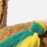 Crown Vintage Fortune Cookie Raffia Woven Boho Bohemian Tote Bag NWT Tan Photo 5