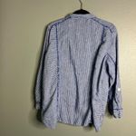 John Mark  Button Up Linen Top Women's 1X Blue White Stripe Roll‎ Tab Fringe Photo 10