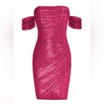Kate Kasin Glitter Sequin V Neck Ruched Off Shoulder Bodycon Mini Dress M NWT Pink Size M Photo 3