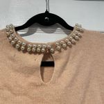 Truth Size S Beaded Pearl Neck Short Sleeve Pink Knit Sweater Top Keyhole Back Photo 5