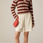 J.Crew  Montauk Pullover Sweater V Neck Striped Beechwood Bordeaux Large NWT Photo 1