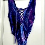 iHeartRaves Custom Handmade Eat Sleep Rave Purple Tie Dye Lace Up Bodysuit Photo 0