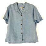 Jamaica Bay | Vintage Blue 100% Linen Casual Short Sleeve Button Shirt XL Photo 0