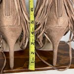 breckelle's Tan Roma-63 Suede Peep Toe Fringe Gilly Tie Stiletto Zip Heel 7 Photo 17