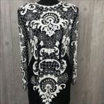 Vintage ornate beaded sequin long sleeve ball gown formal pearl dress med Black Photo 3