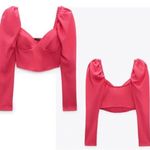 ZARA  Cropped Corset Balloon Sleeve Going Out Top Size Small in Pink Photo 4