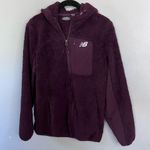 New Balance Full Zip Faux Fur Long Sleeve Fleece Jacket Burgundy Red Small Photo 1