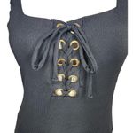 Rue 21 New Lace Front Ribbed Black Solid One Piece Swimsuit Womens Small Padded Photo 1