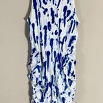 Peach Women's Size Medium Yumi Tye Dye Bodycon Ruching Stretch White Midi Dress Photo 9