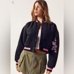 Nasty Gal  Cherry Blossom Embroidered Black Bomber Jacket Photo 3