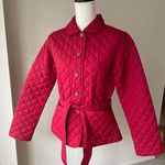 Van Heusen Red Quilted Winter Jacket With Tie Belt Size Small Cropped Stylish Photo 1
