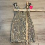 Jovani NWT  Cap Sleeve Lace Gold Metallic Cocktail Dress Mini Eyelet Size 00 Photo 2