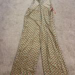 Boutique  Boho Green & Orange Floral V-Neck Racerback Jumpsuit Photo 5