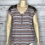 My Michelle MM by  NWT XL Chevron Stripe - Floral Lace Exposed Zipper Blouse Top Photo 0