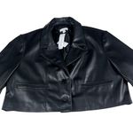 Topshop  Black Faux Leather Cropped Blazer Coat Photo 4