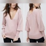 Free People  Ribbed V-neck ballet pink light blush pullover batwing sweater Photo 4