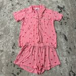 Stripe & Stare Bedshort Pajama Set in Heart Throb Size Medium Pink Photo 1